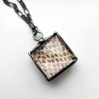 Alternate image for Real Snakeskin Pendant Necklace, Handmade Stained Glass Jewelry
