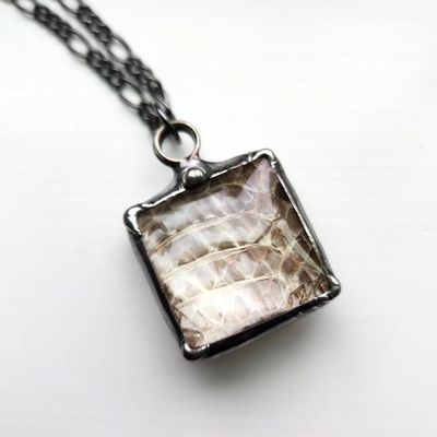Alternate image for Real Snakeskin Pendant Necklace, Handmade Stained Glass Jewelry
