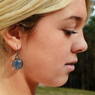 Alternate image for Blue Bubble Dot Earrings, Handcrafted Fused Glass Dangles, Blue Mermaid Kiss Drop Earrings