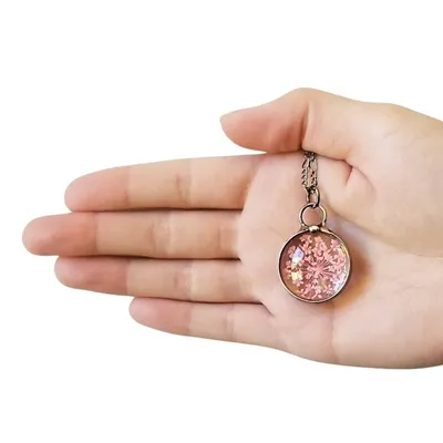 Alternate image for Pressed Flower Necklace for Women, Pink Queen Annes Lace Pendant, Dried Flower Jewelry