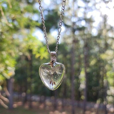 Alternate image for Dandelion Seed Heart Pendant Necklace for Women, Stained Glass Terrarium Jewelry, Three Seeds