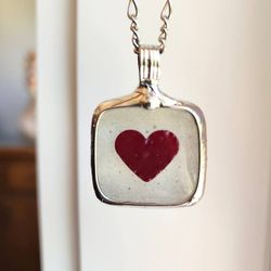 Image for Glow in the Dark Heart Necklace, Red Heart in Fused Glass