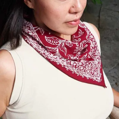 Alternate image for Hand Dyed Batik Bandana, 100% Soft Cotton, Cherish, Red White, Hair Scarf Wrap