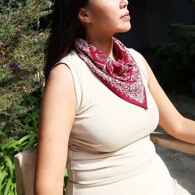 Alternate image for Hand Dyed Batik Bandana, 100% Soft Cotton, Cherish, Red White, Hair Scarf Wrap