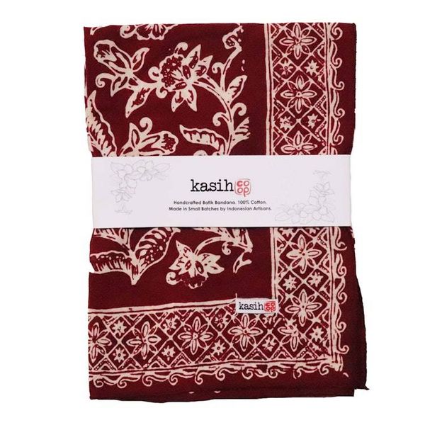 Alternate image for Hand Dyed Batik Bandana, 100% Soft Cotton, Cherish, Red White, Hair Scarf Wrap