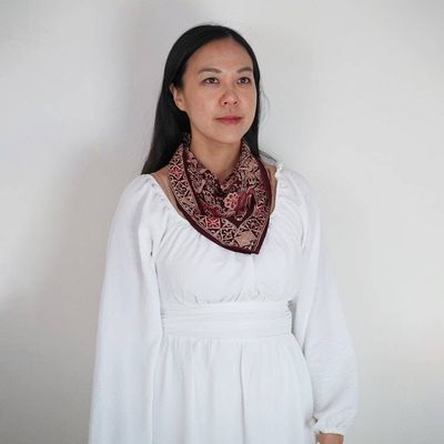 Alternate image for Hand Dyed Batik Bandana, 100% Soft Cotton, Sunlit Garden, Red Burgundy