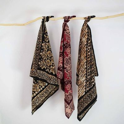 Alternate image for Hand Dyed Batik Bandana, 100% Soft Cotton, Sunlit Garden, Red Burgundy