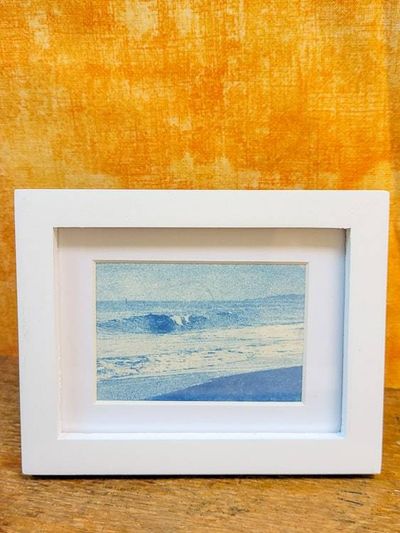 Alternate image for Handmade Cyanotype Coastal Wave Photograph in Mini White Frame