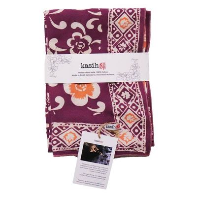 Alternate image for Large 39, Hand Dyed Batik Bandana,Plumeria, Pink Lilac, Oversized, XL Scarf