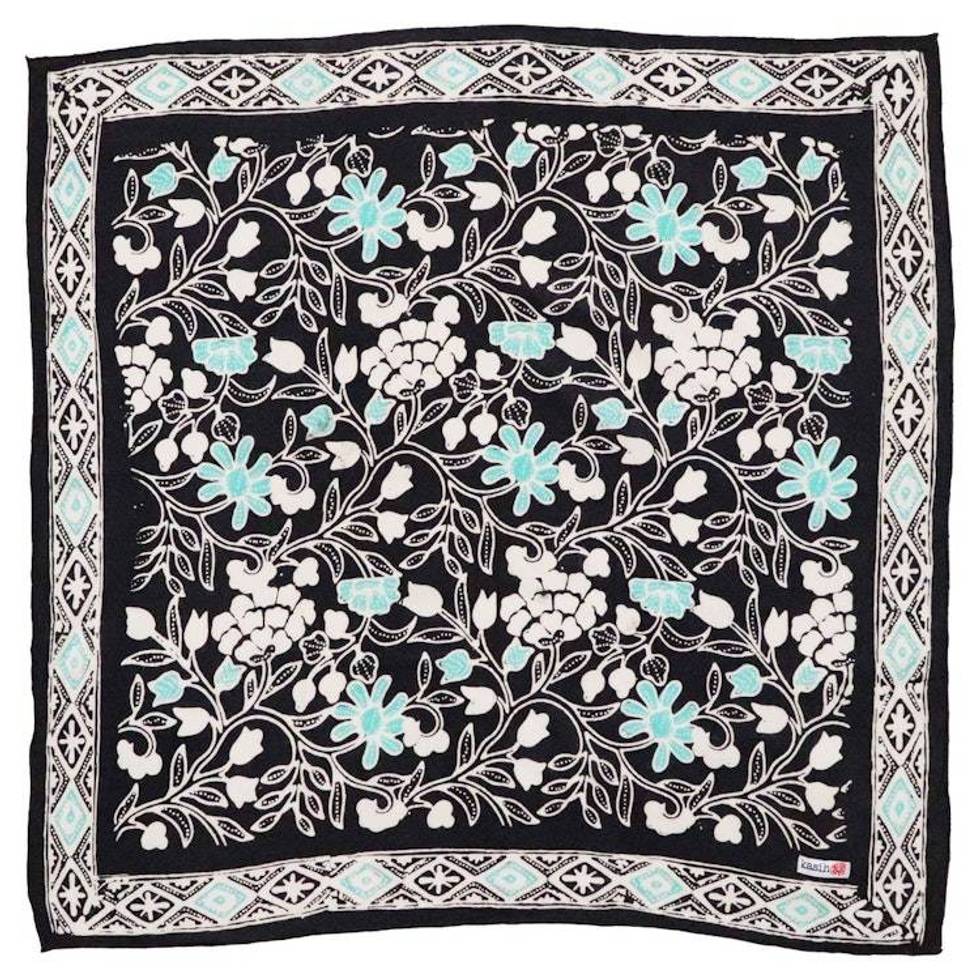 Hand Dyed Batik Bandana, Nile Nights, Flower Floral, Blue, Navy
