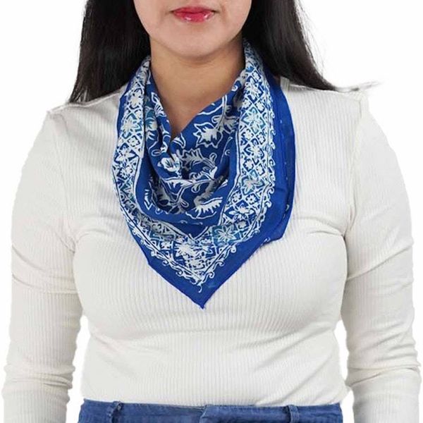 Alternate image for Hand Dyed Batik Bandana, Blue Tendril, 100% Cotton