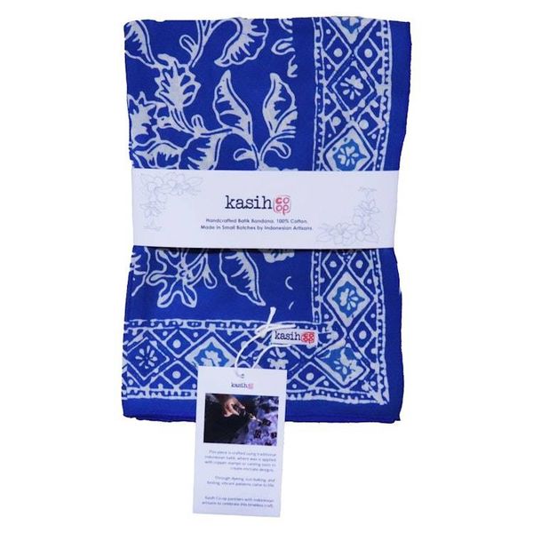 Alternate image for Hand Dyed Batik Bandana, Blue Tendril, 100% Cotton
