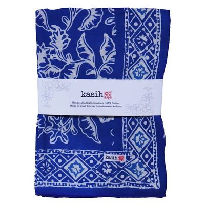 Alternate image for Hand Dyed Batik Bandana, Blue Tendril, 100% Cotton