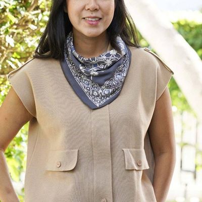 Alternate image for Batik Bandana - Soft Lightweight Cotton, Charcoal Gray, Hand Dyed