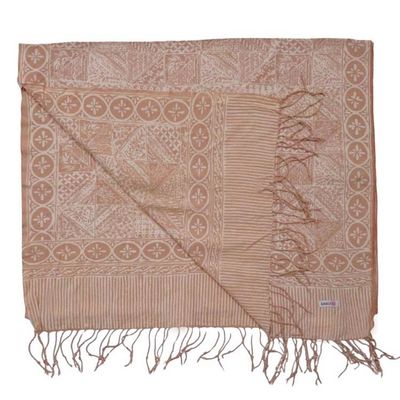 Alternate image for Handmade Batik Scarf - soft Cotton - Apricot Grid, Peach, Coral