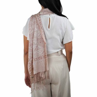 Alternate image for Handmade Batik Scarf - soft Cotton - Apricot Grid, Peach, Coral