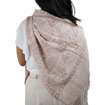 Alternate image for Handmade Batik Scarf - soft Cotton - Apricot Grid, Peach, Coral