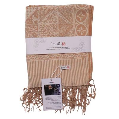 Alternate image for Handmade Batik Scarf - soft Cotton - Apricot Grid, Peach, Coral