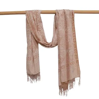 Alternate image for Handmade Batik Scarf - soft Cotton - Apricot Grid, Peach, Coral