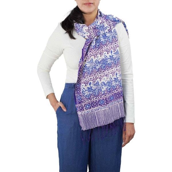 Alternate image for Handmade Batik Scarf - soft Cotton - Vines in Navy Blue