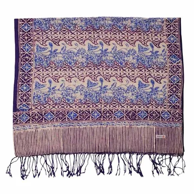 Alternate image for Handmade Batik Scarf - soft Cotton - Vines in Navy Blue