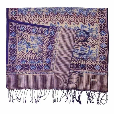 Alternate image for Handmade Batik Scarf - soft Cotton - Vines in Navy Blue