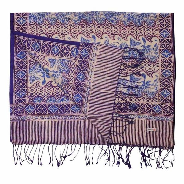 Alternate image for Handmade Batik Scarf - soft Cotton - Vines in Navy Blue
