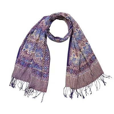 Alternate image for Handmade Batik Scarf - soft Cotton - Vines in Navy Blue