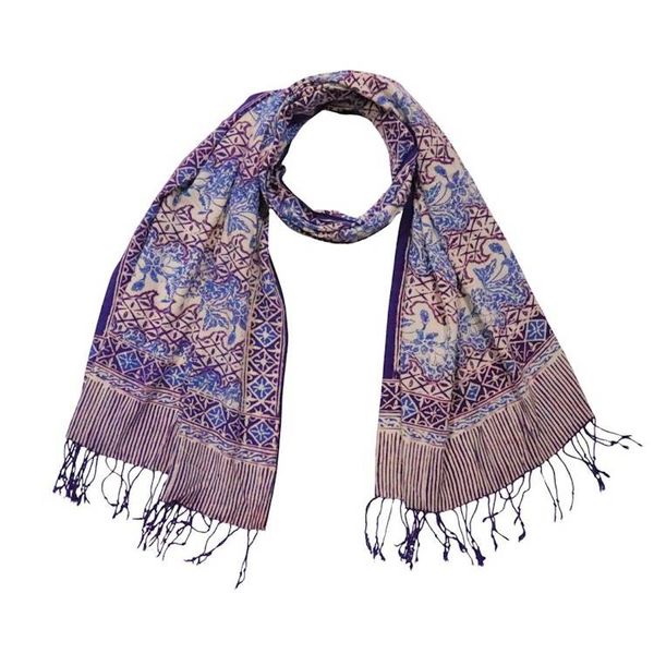 Alternate image for Handmade Batik Scarf - soft Cotton - Vines in Navy Blue