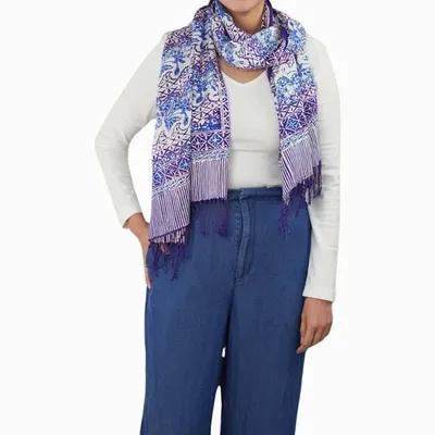 Alternate image for Handmade Batik Scarf - soft Cotton - Vines in Navy Blue