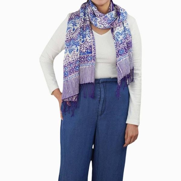 Alternate image for Handmade Batik Scarf - soft Cotton - Vines in Navy Blue