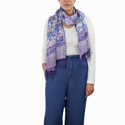 Alternate image for Handmade Batik Scarf - soft Cotton - Vines in Navy Blue