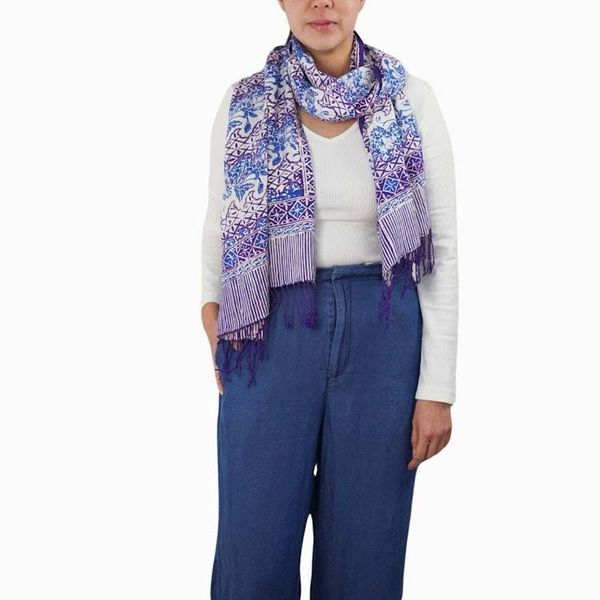 Alternate image for Handmade Batik Scarf - soft Cotton - Vines in Navy Blue