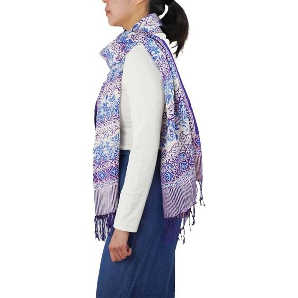 Alternate image for Handmade Batik Scarf - soft Cotton - Vines in Navy Blue