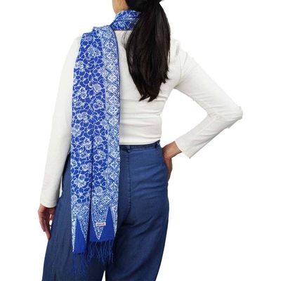 Alternate image for Handmade Batik Scarf, soft Cotton, Boulder, Blue, Light Blue, White