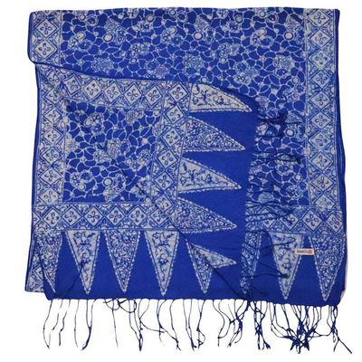 Alternate image for Handmade Batik Scarf, soft Cotton, Boulder, Blue, Light Blue, White