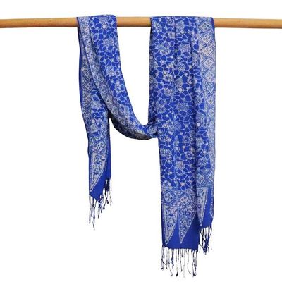 Alternate image for Handmade Batik Scarf, soft Cotton, Boulder, Blue, Light Blue, White