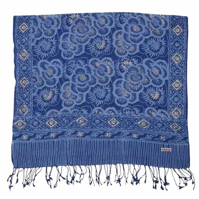 Alternate image for Hand Dyed Batik Scarf - Soft Cotton, Blue Roses, White, Floral, Flower