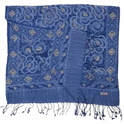 Alternate image for Hand Dyed Batik Scarf - Soft Cotton, Blue Roses, White, Floral, Flower