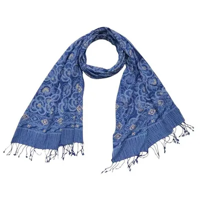 Alternate image for Hand Dyed Batik Scarf - Soft Cotton, Blue Roses, White, Floral, Flower