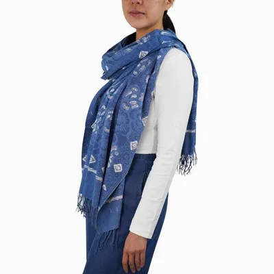 Alternate image for Hand Dyed Batik Scarf - Soft Cotton, Blue Roses, White, Floral, Flower