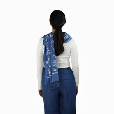 Alternate image for Hand Dyed Batik Scarf - Soft Cotton, Blue Roses, White, Floral, Flower