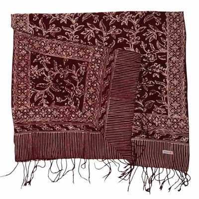 Alternate image for Handmade Batik Scarf, soft Cotton, Red White Cherish, Burgundy