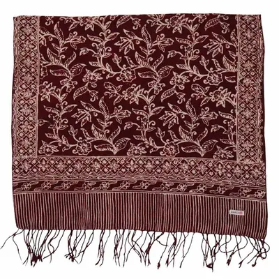 Alternate image for Handmade Batik Scarf, soft Cotton, Red White Cherish, Burgundy