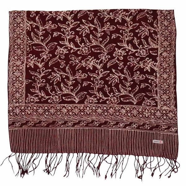 Alternate image for Handmade Batik Scarf, soft Cotton, Red White Cherish, Burgundy