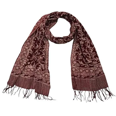 Alternate image for Handmade Batik Scarf, soft Cotton, Red White Cherish, Burgundy