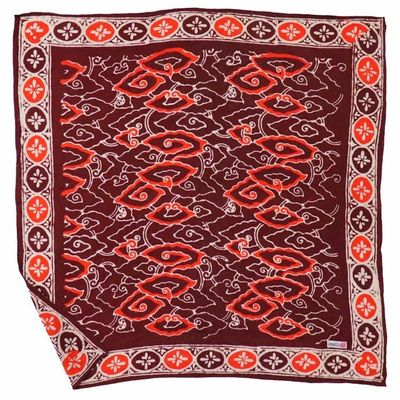 Alternate image for Hand Dyed Batik Bandana, Red Orange Storm, Hair Scarf Wrap, Burgundy