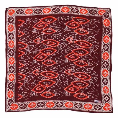 Alternate image for Hand Dyed Batik Bandana, Red Orange Storm, Hair Scarf Wrap, Burgundy
