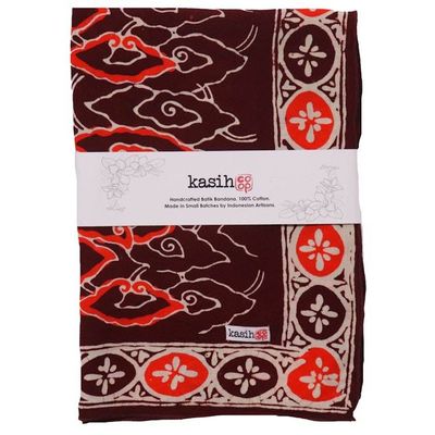 Alternate image for Hand Dyed Batik Bandana, Red Orange Storm, Hair Scarf Wrap, Burgundy