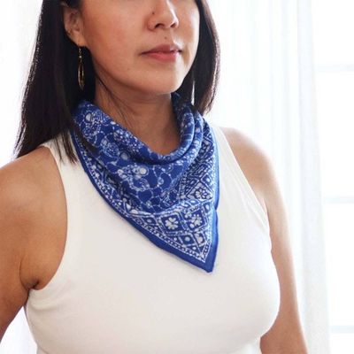 Alternate image for Hand Dyed Batik Bandana, 100% Soft Cotton, Boulder, Blue, Hair Scarf